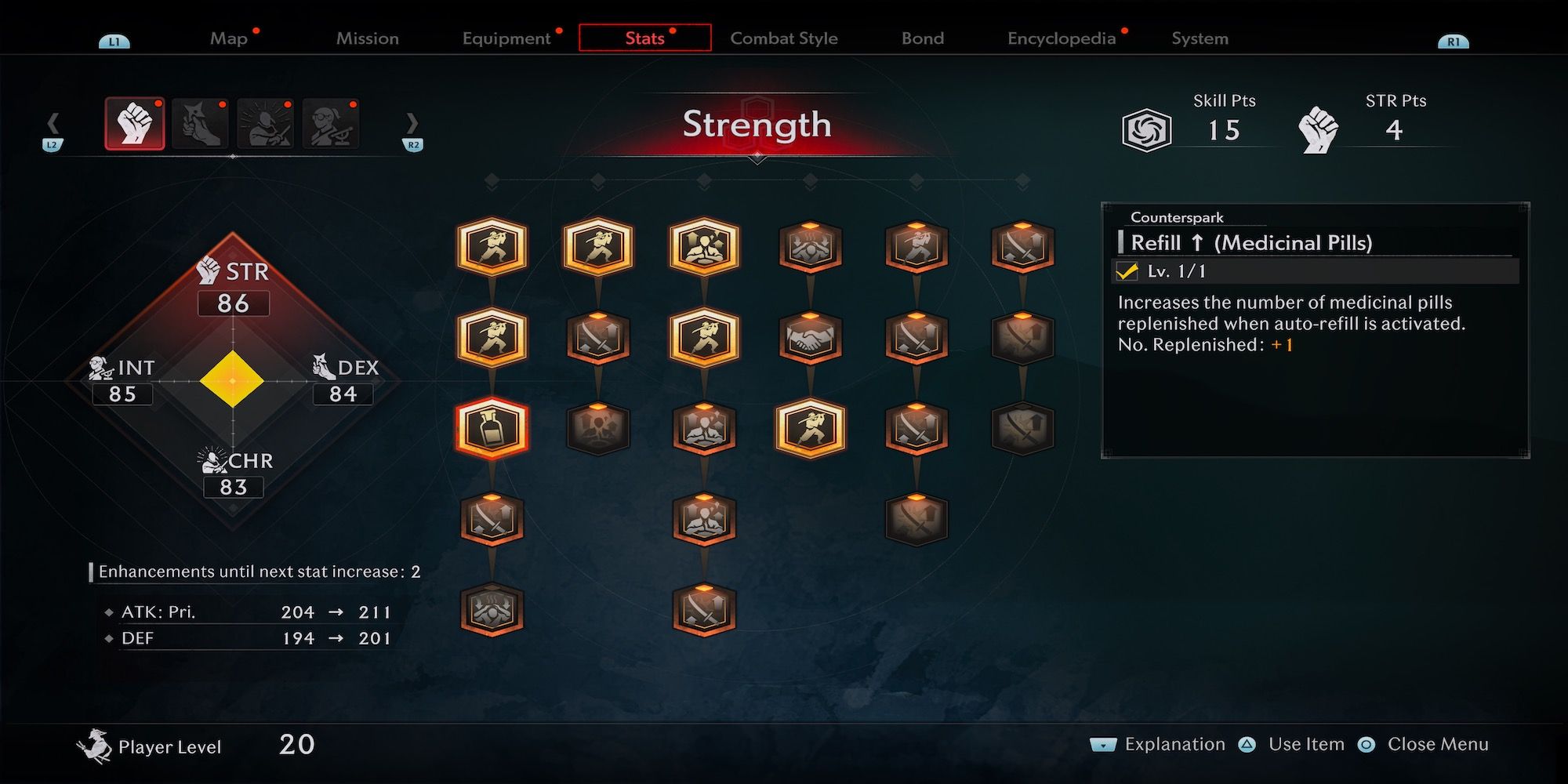 The skill menu in Rise of the Ronin