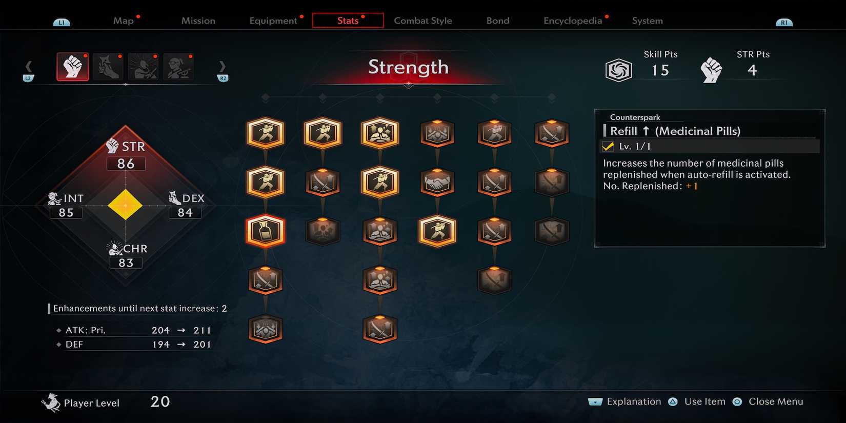 The skill menu in Rise of the Ronin