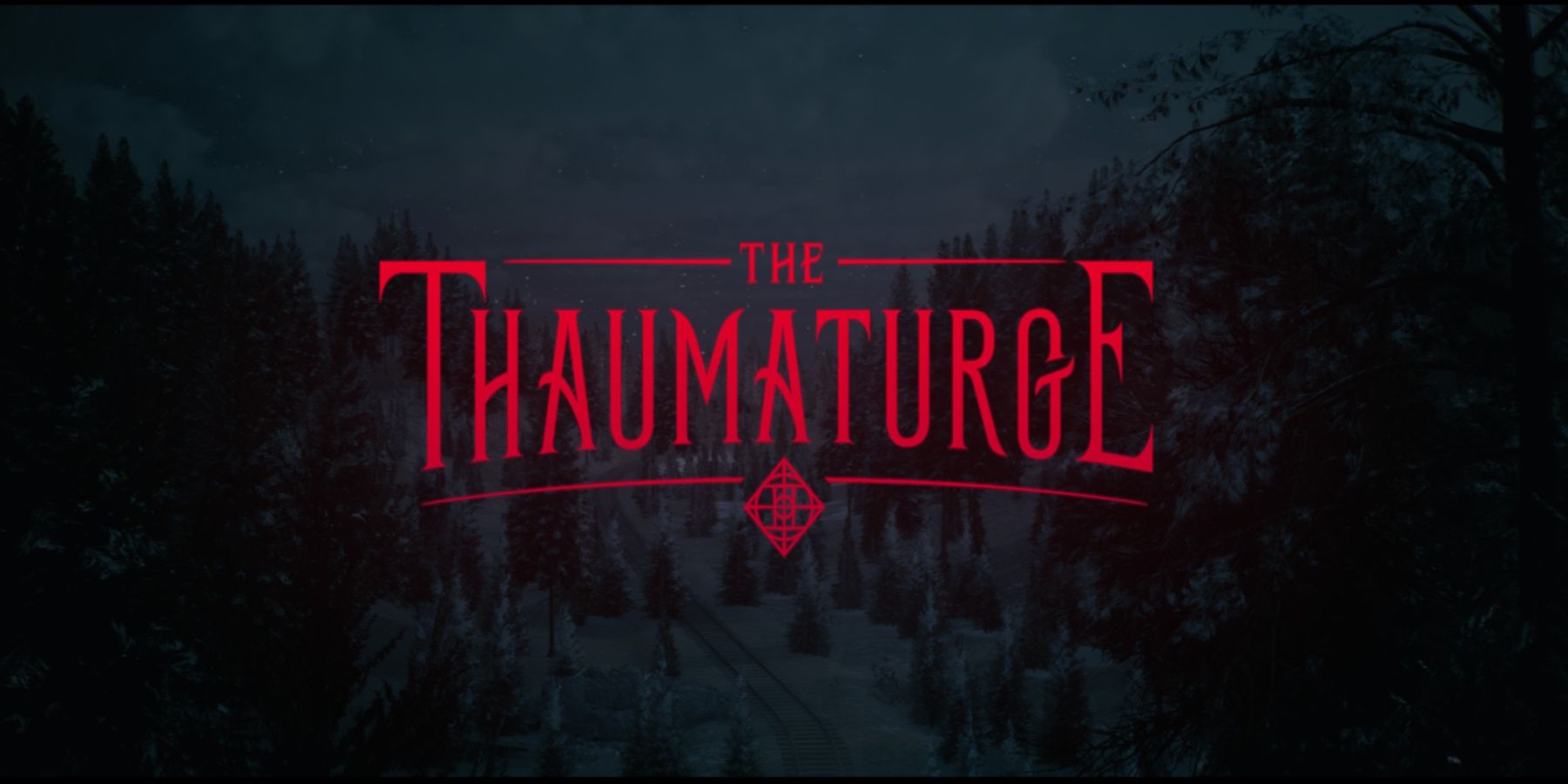 the thaumaturge splash screen red letter on forest