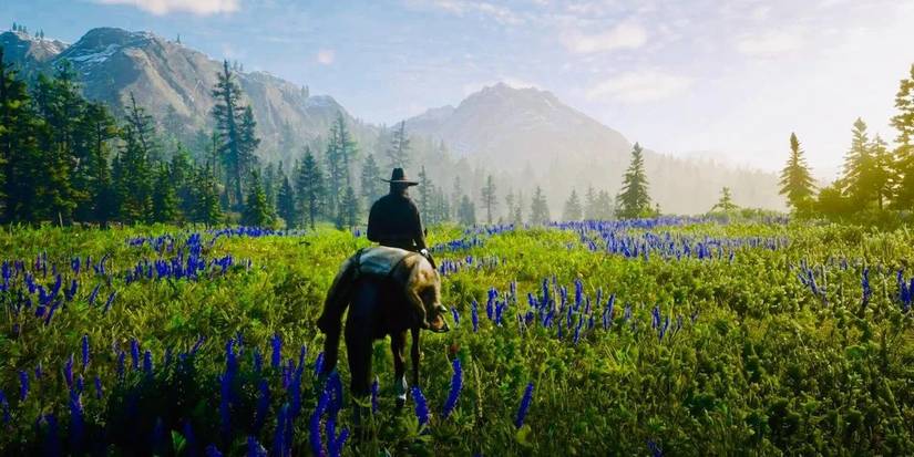 Red dead redemption 2 arthur morgan on a field of flowers