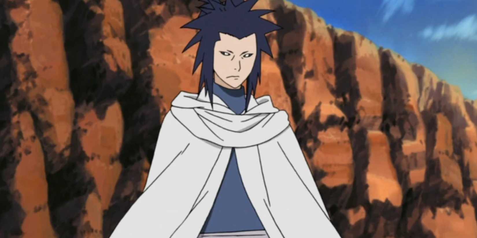 The third Kazekage stands on a rocky arena.