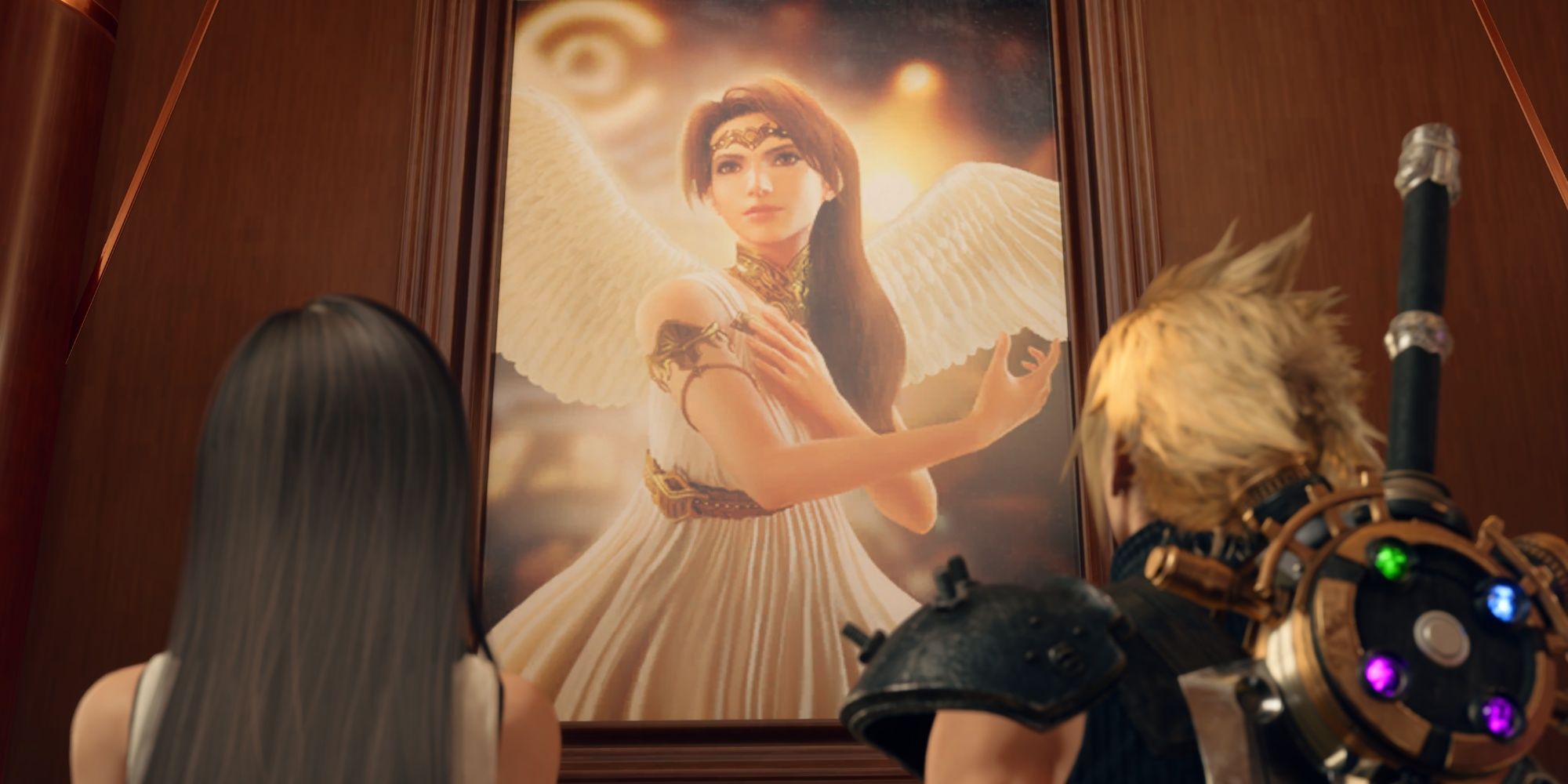 Tifa and Cloud looking at a painting of Jessie in Final Fantasy 7 Rebirth-1