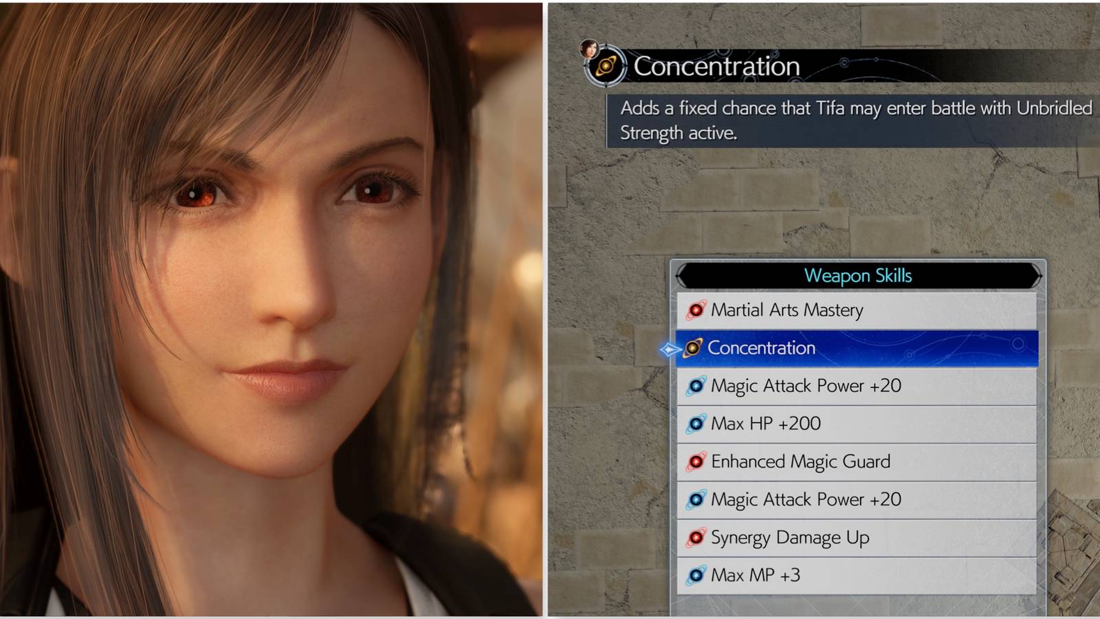 Tifa and Concentration weapon skill in Final Fantasy 7 Rebirth