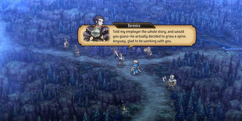 Image of Berenice and Alain talking after she joins the team in Unicorn Overlord