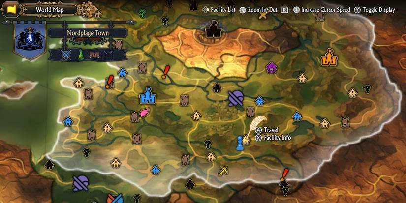 Image of the location on the map of the cemetery in Nordplage Town in Unicorn Overlord