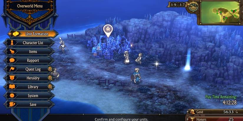 Image of the Unit Formation option on the Overworld Menu in Unicorn Overlord