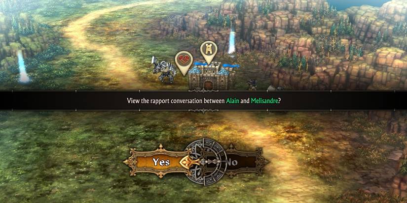 Image of a rapport conversation with Melisandre in Unicorn Overlord