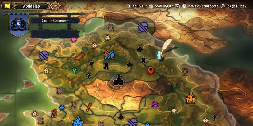 Image of the location on the map of the cemetery in Saint le Riche in Unicorn Overlord