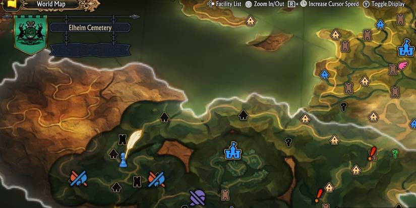 Image of the location on the map of the Tarvihai Town cemetery in Unicorn Overlord