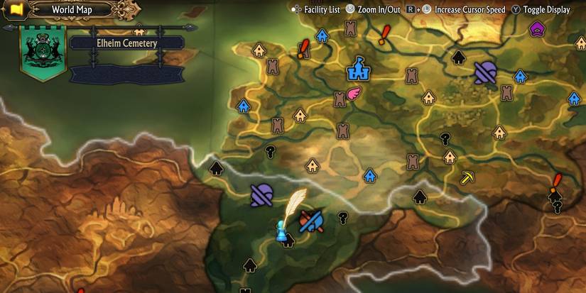 Image of the location on the map of the Vilta Town cemetery in Unicorn Overlord