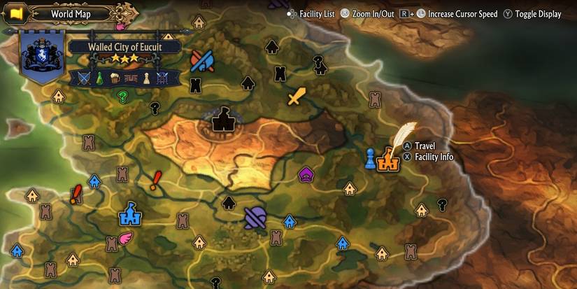 Image of the location on the map of the cemetery in the Walled City of Eucuit in Unicorn Overlord