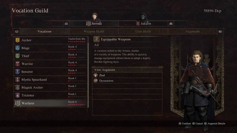 The Vocation Guild menu in Dragon's Dogma 2 showing all of the character class options
