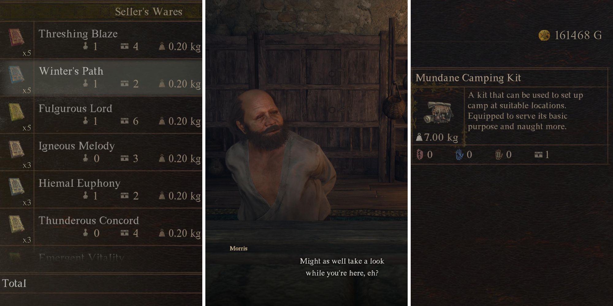 A grid showing a merchant and his wares in Dragon’s Dogma 2