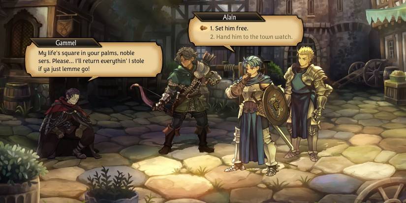 Alian's choice to free or hand over Gammel in Unicorn Overlord