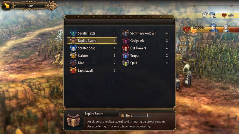 Inventory of gift options in Unicorn Overlord