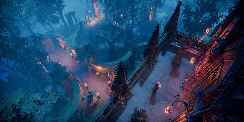 Looking down from a large balcony in V Rising