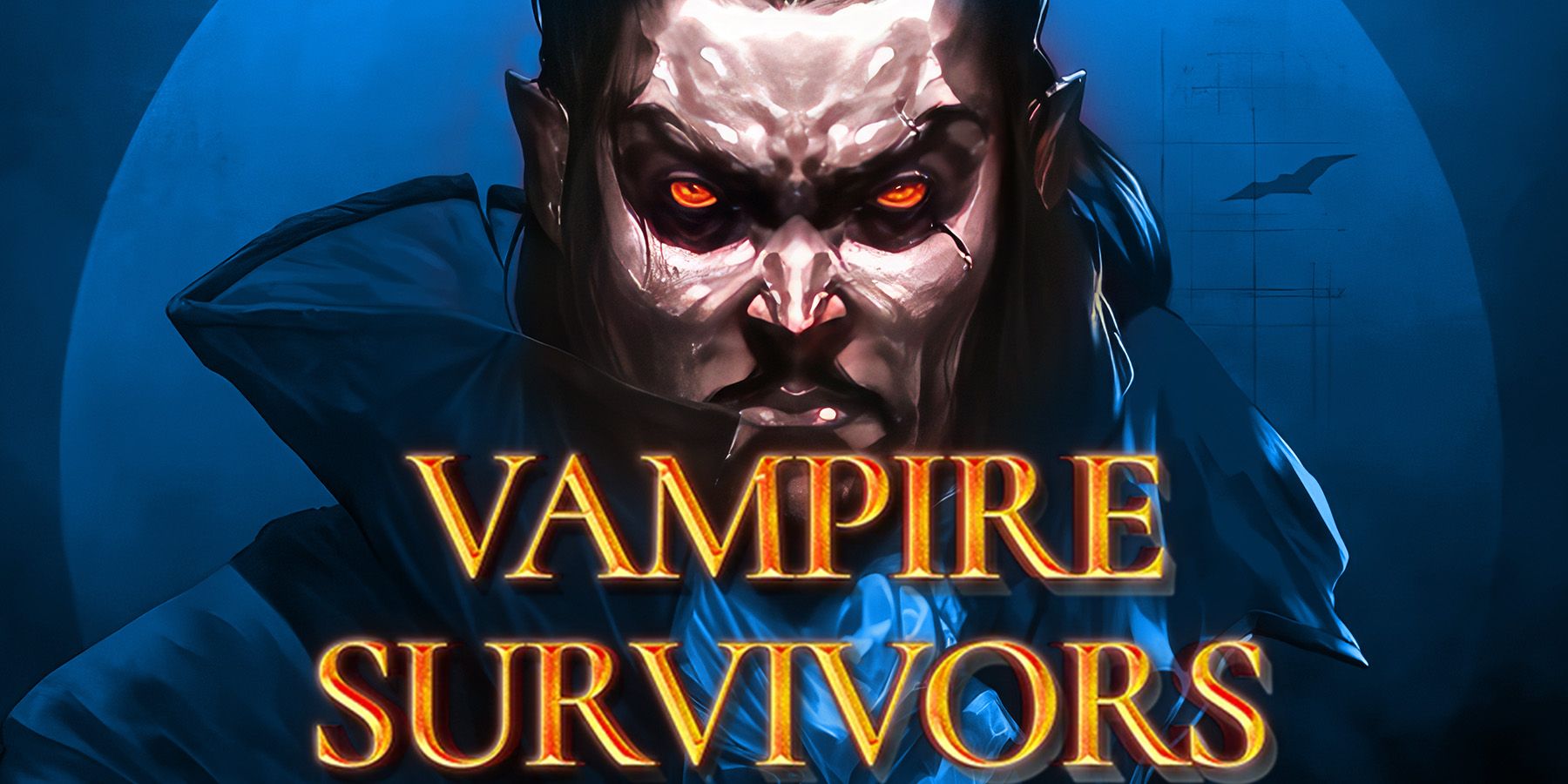 Vampire Survivors upscaled cover with blue filter and game logo