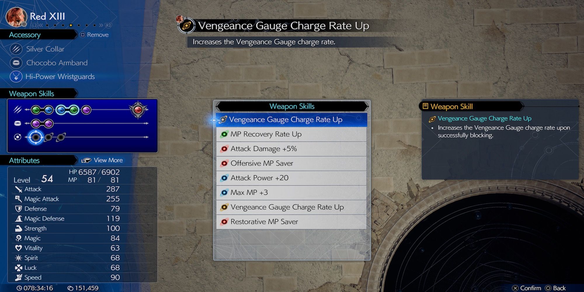 Vengeance Gauge Charge Rate Up weapon skill in Final Fantasy 7 Rebirth