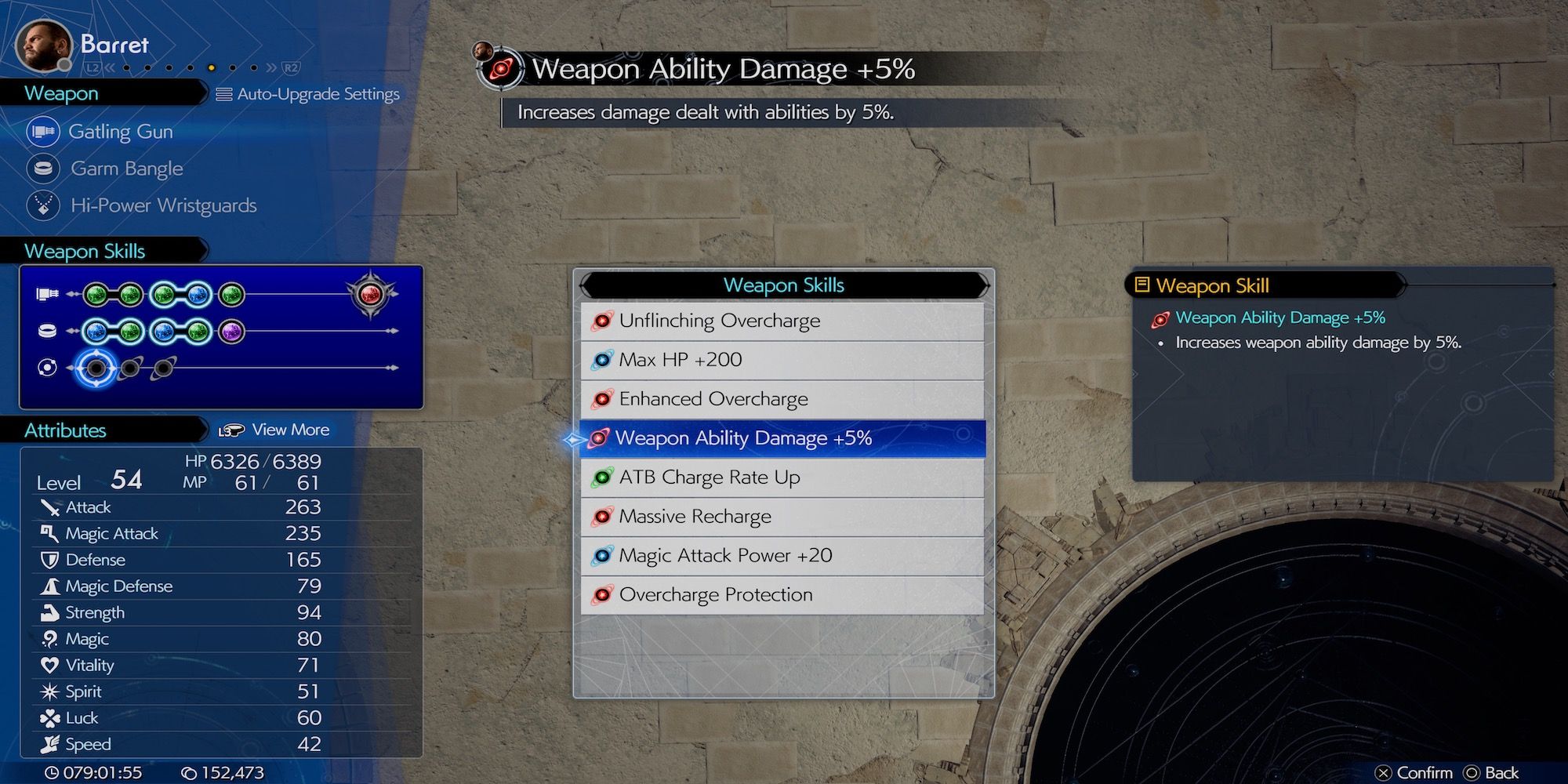Weapon Ability Damage +5% Barret weapon skill in Final Fantasy 7 Rebirth