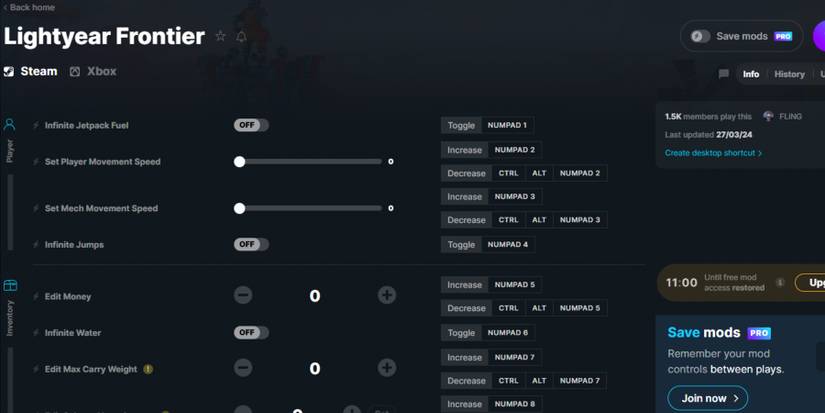 Lightyear Frontier mods on WeMod