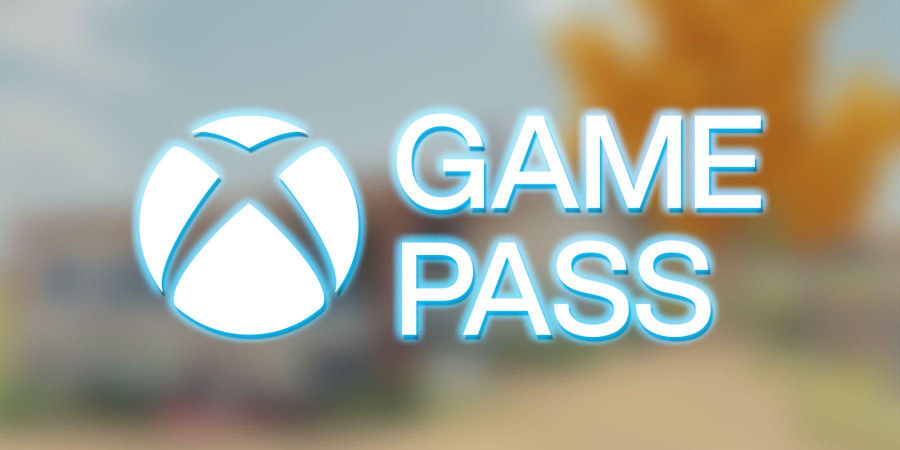 White abridged Xbox Game Pass logo with blue outer glow on blurred Open Roads screenshot