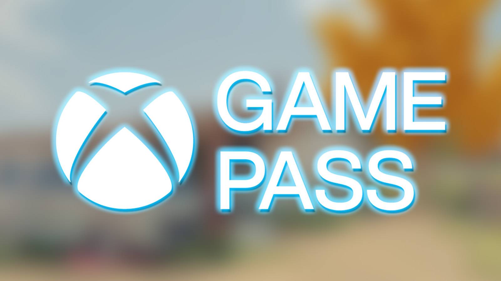 White abridged Xbox Game Pass logo with blue outer glow on blurred Open Roads screenshot