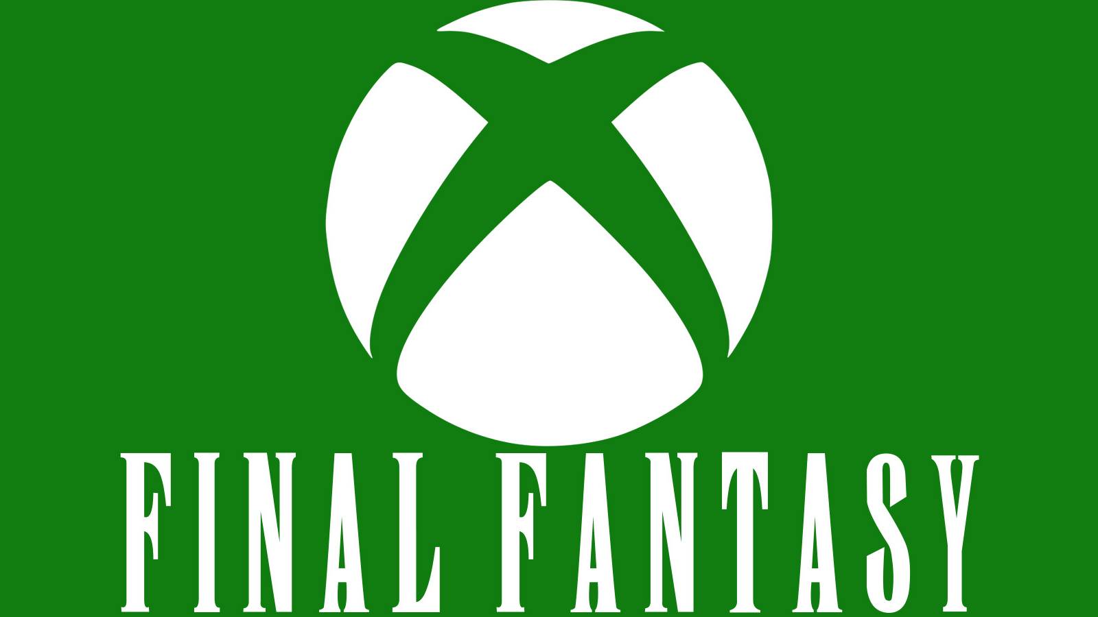white Final Fantasy wordmark below Xbox logo submark on dark green background