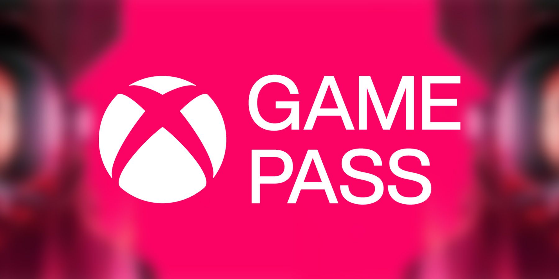 White Xbox Game Pass logo on blurred bright pink The Alters spacesuit artwork