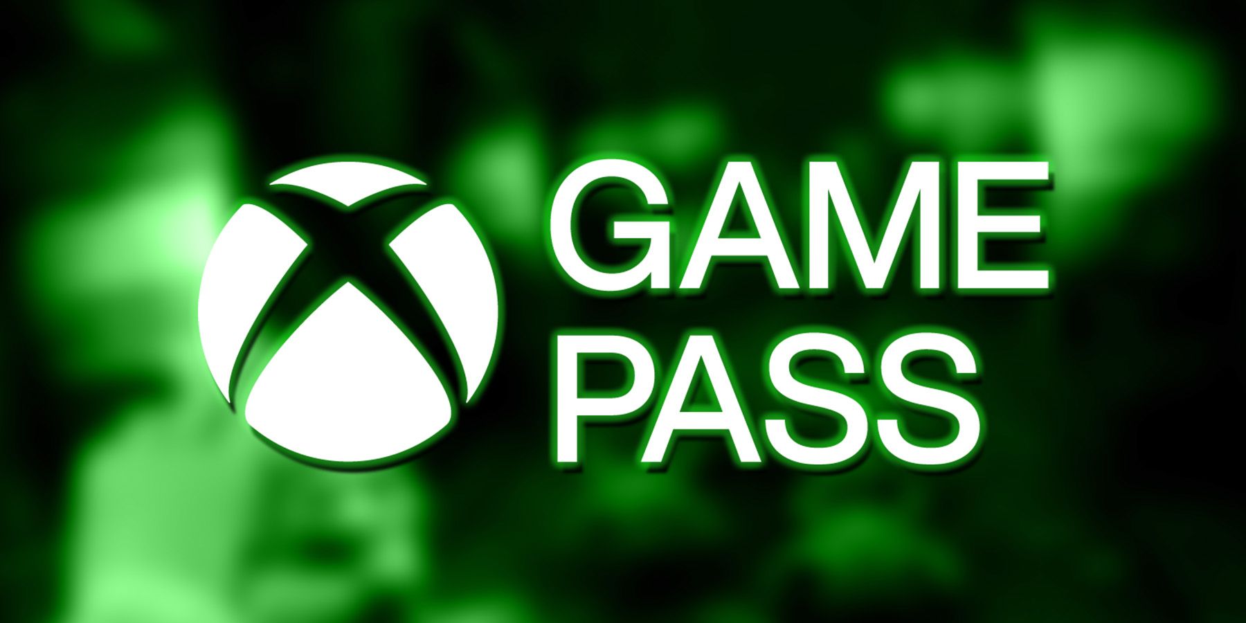 white Xbox Game Pass logo over blurred green Warhammer 40000 Boltgun screenshot