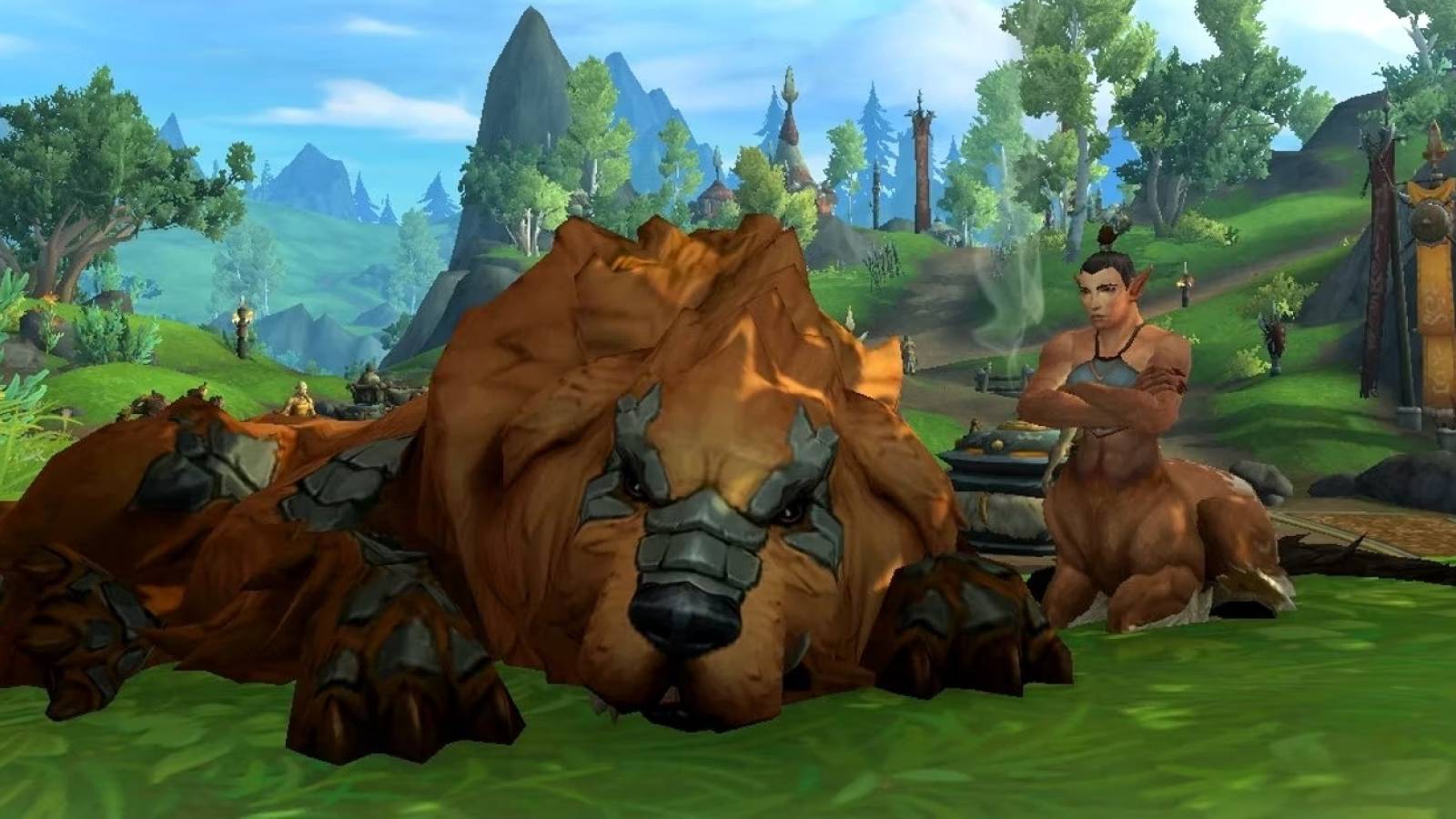taivan the bakar next to a centaur in the ohn'ahran plains from WoW dragonflight