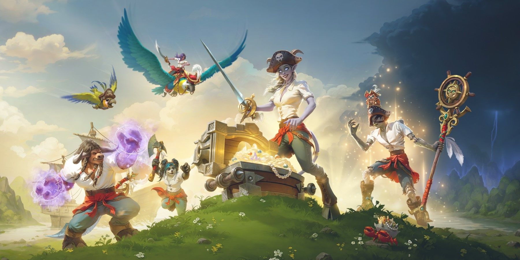 a group of wow pirates scoring treasure from the plunderstorm key art