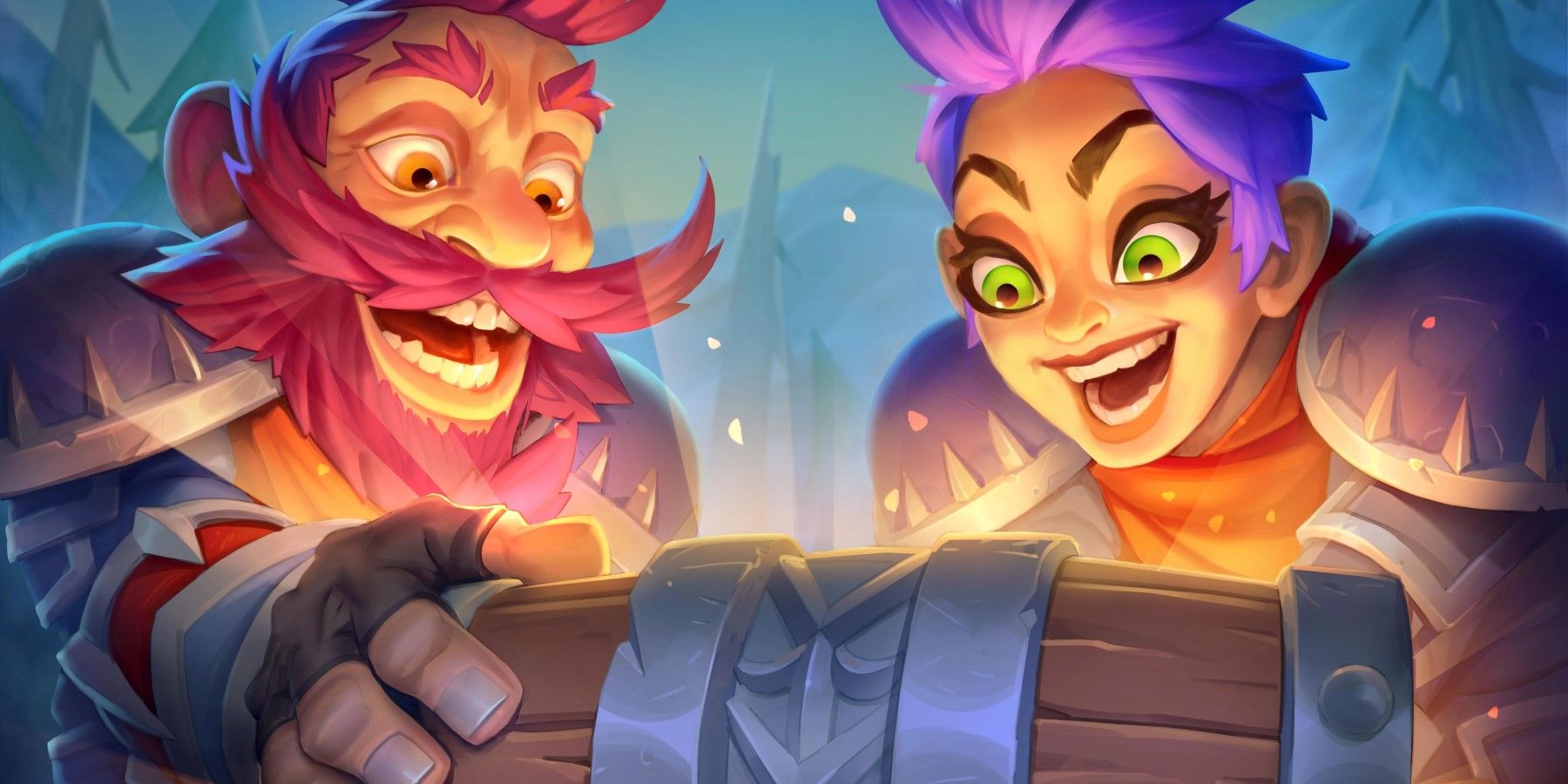 two gnomes from the hearthstone card contraband stash looking into a glowing treasure chest