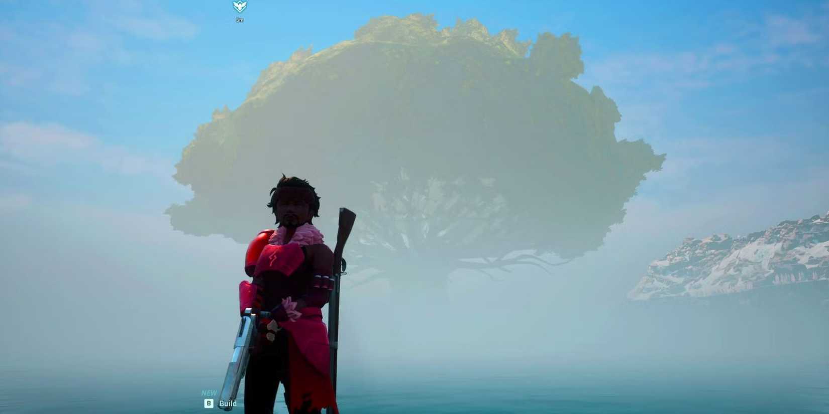 player looking towards the world tree in palworld