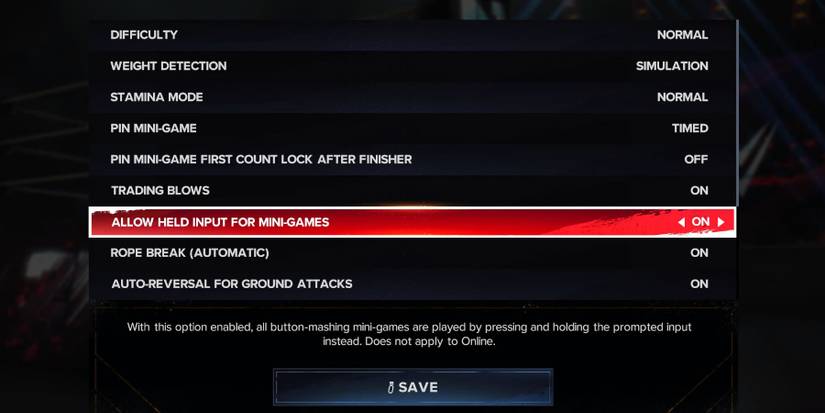 WWE 2K24 allow held input