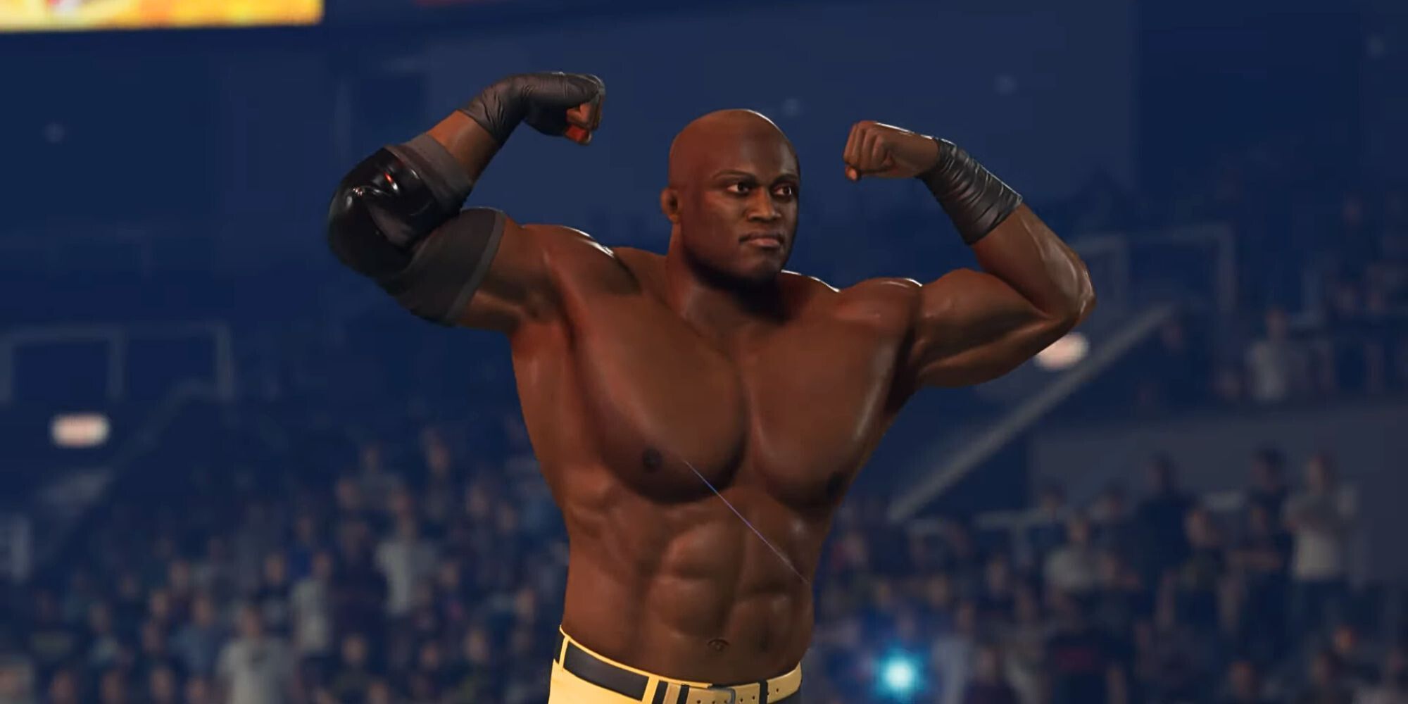 Bobby Lashley flexing his biceps in WWE 2K24