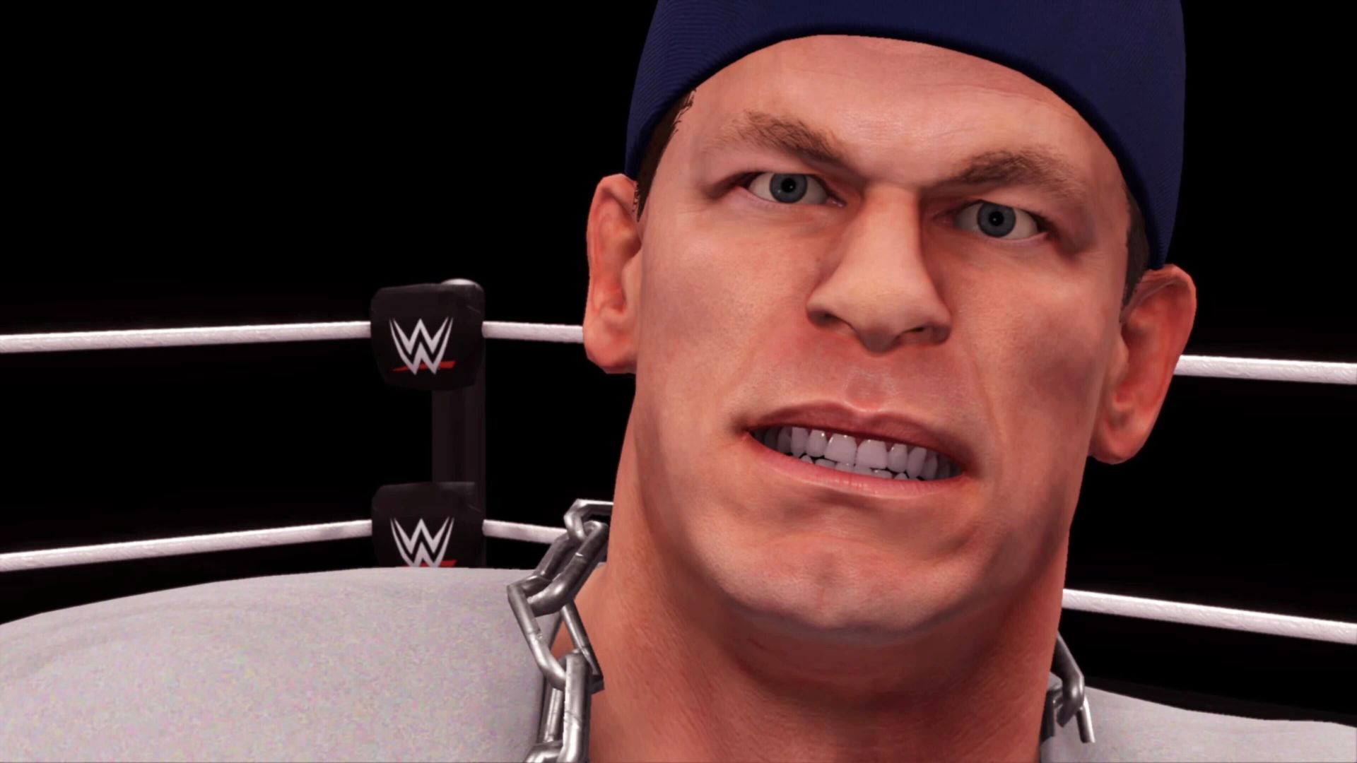 A close-up of John Cena in WWE 2K24