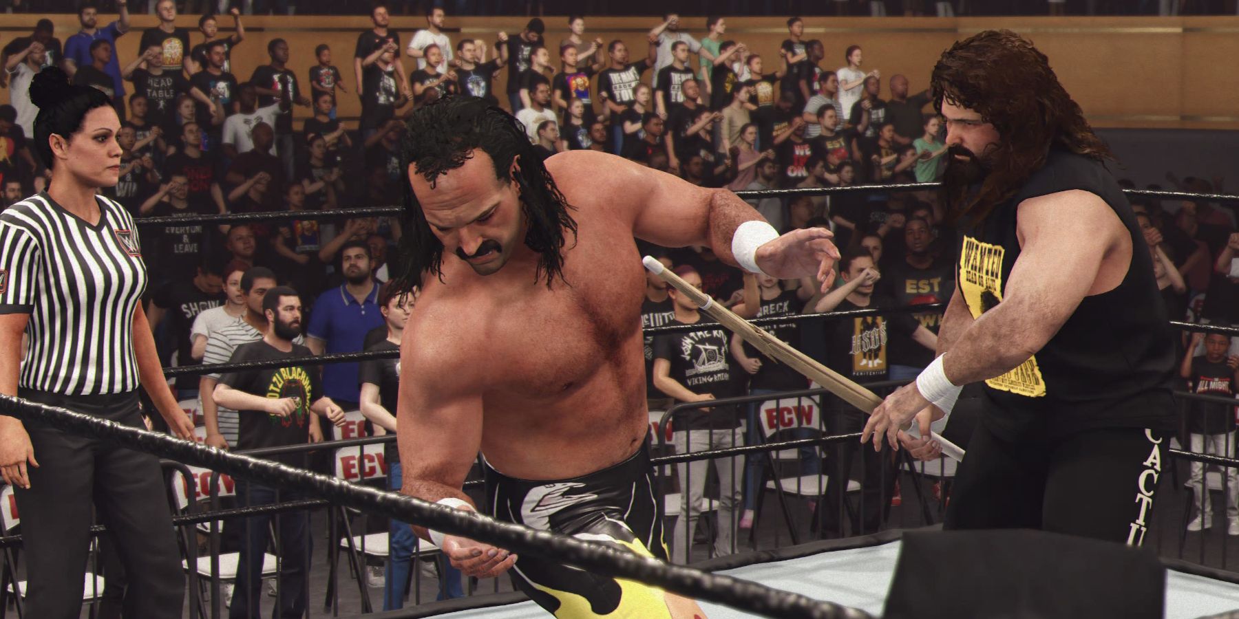WWE 2K24 Cactus Jack using the Kendo stick Jake the Snake