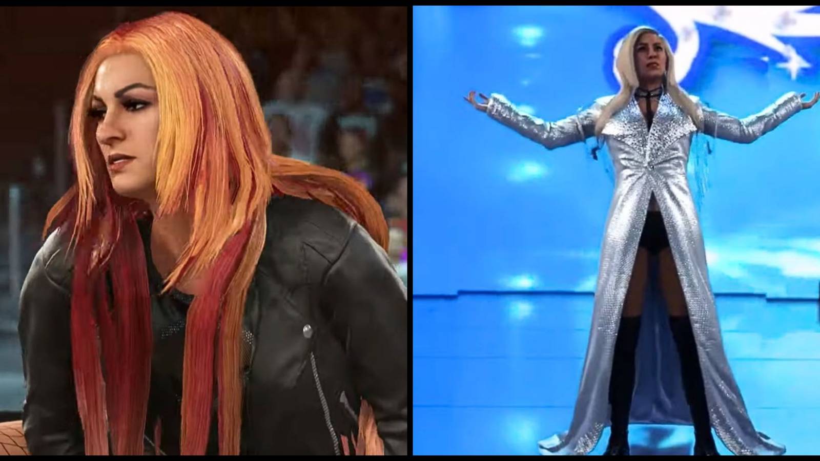 Becky Lynch and Charlotte Flair from WWE 2K24