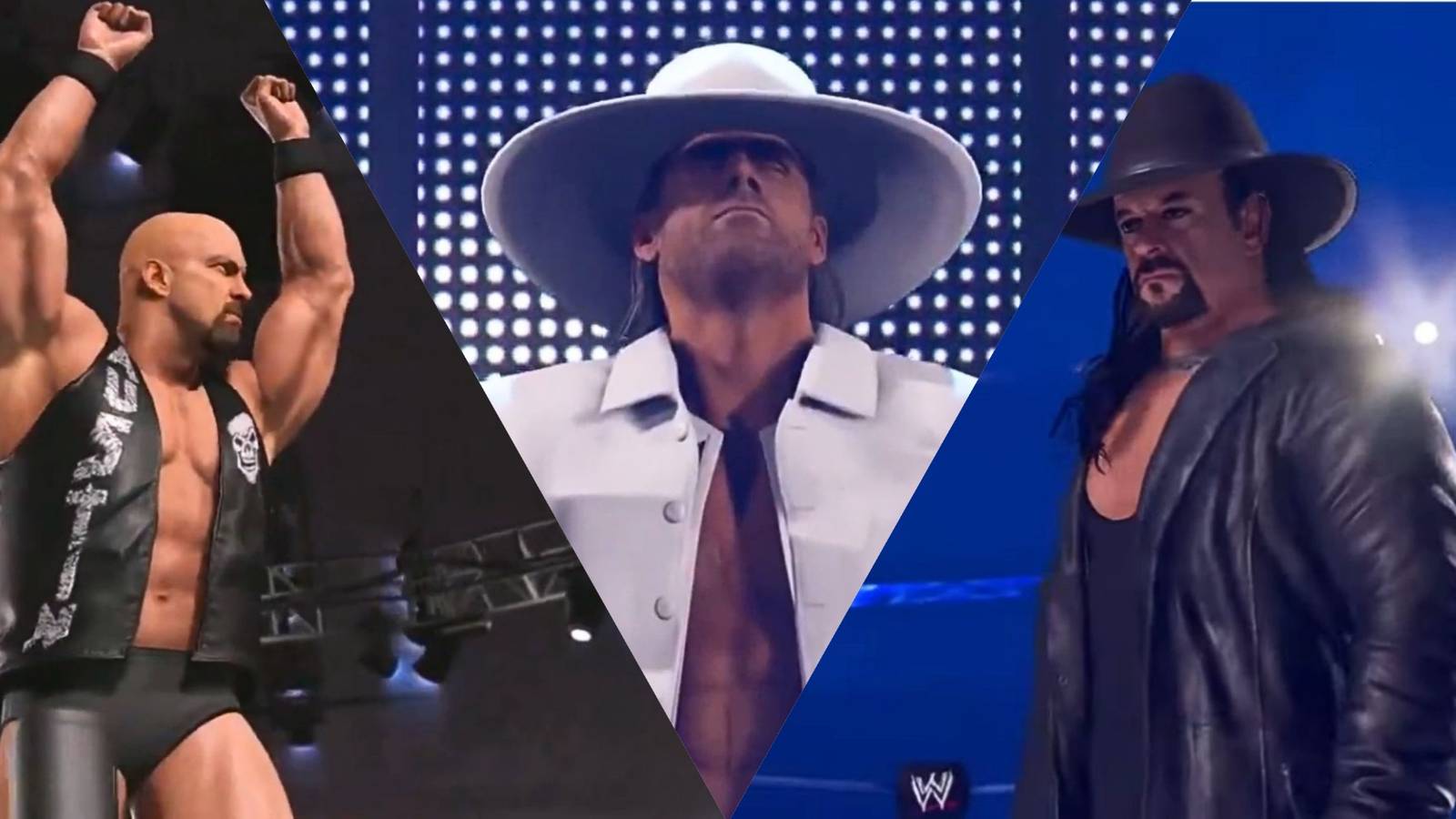 Stone Cold Steve Austin, Shawn Michaels, and the Undertaker in WWE 2K24