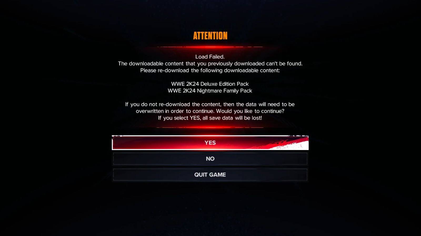 wwe 2k24 load failed error description