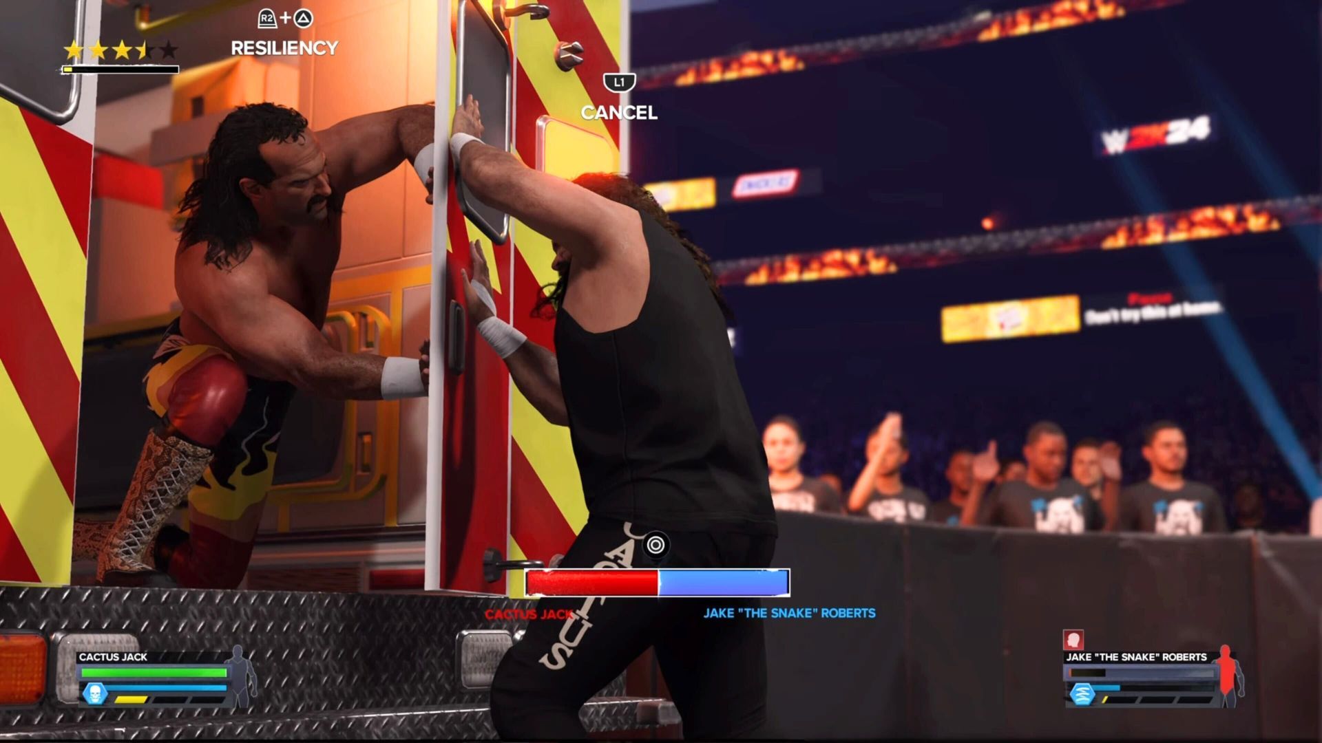 Cactus Jack and Jake Roberts in an Ambulance Match in WWE 2K24