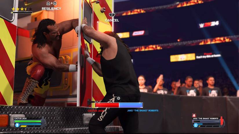 Cactus Jack and Jake Roberts in an Ambulance Match in WWE 2K24