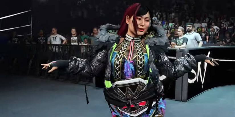 Iyo Sky posing as she walks to the ring in WWE 2K24
