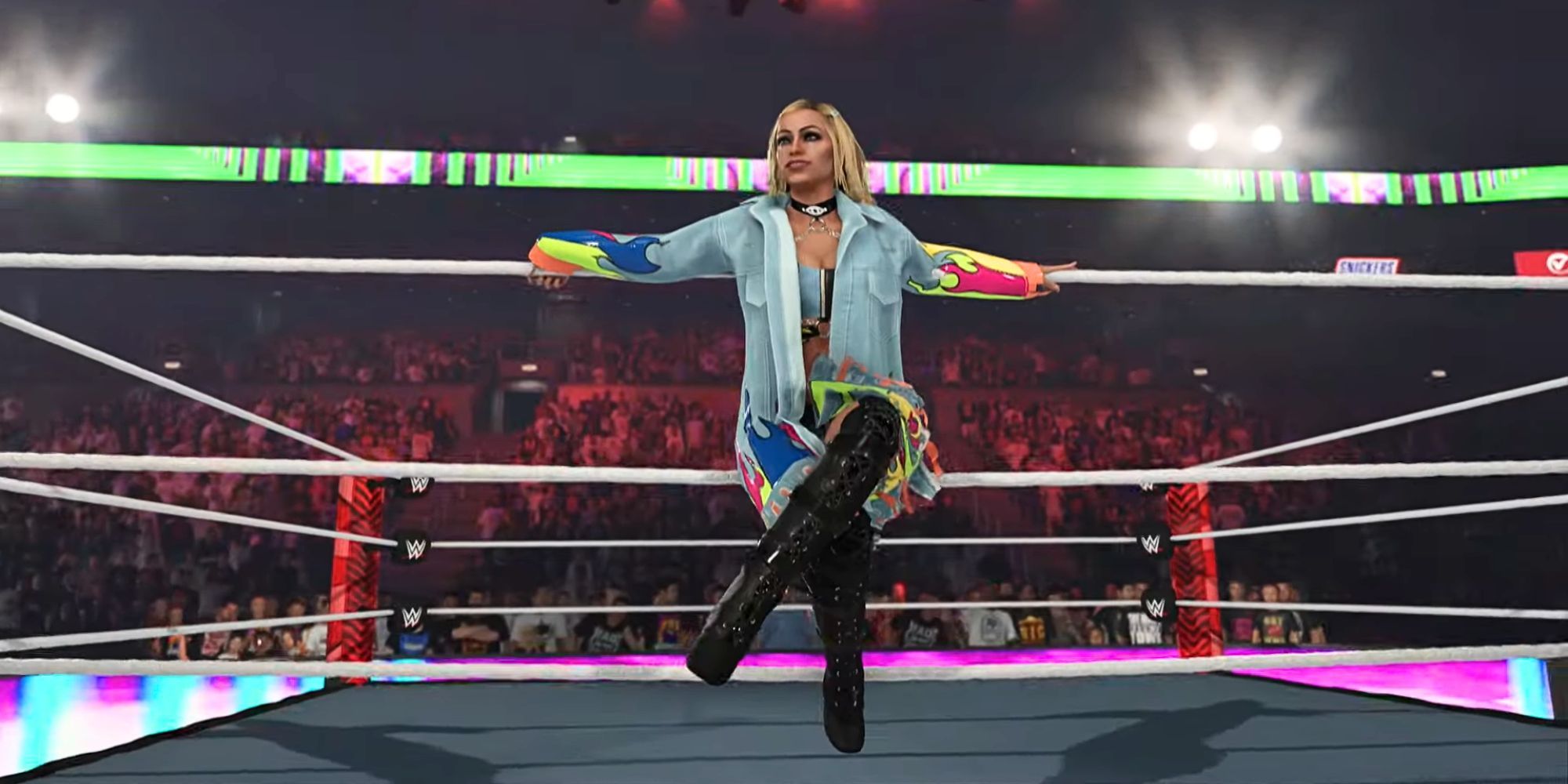 Liv Morgan sitting on the ropes in WWE 2K24