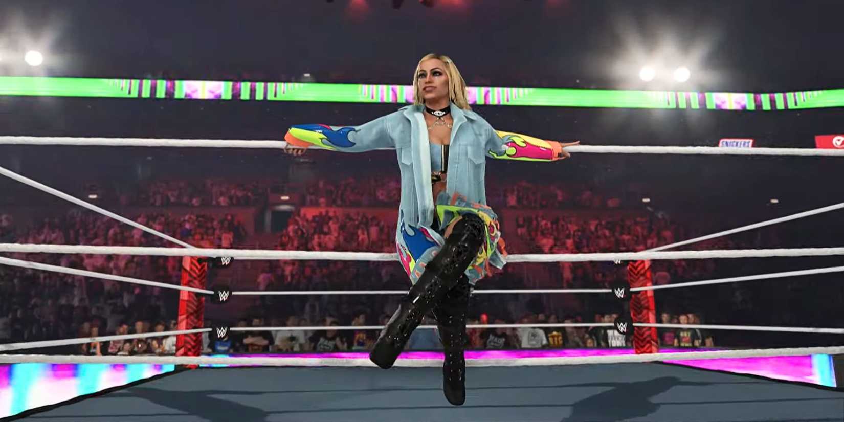 Liv Morgan sitting on the ropes in WWE 2K24