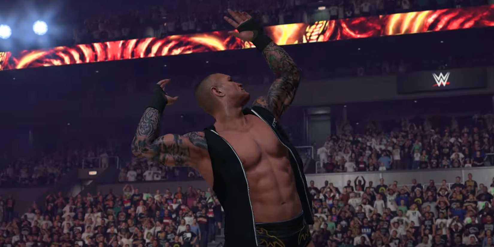Randy Orton posing on the top rope during his entrance in WWE 2K24