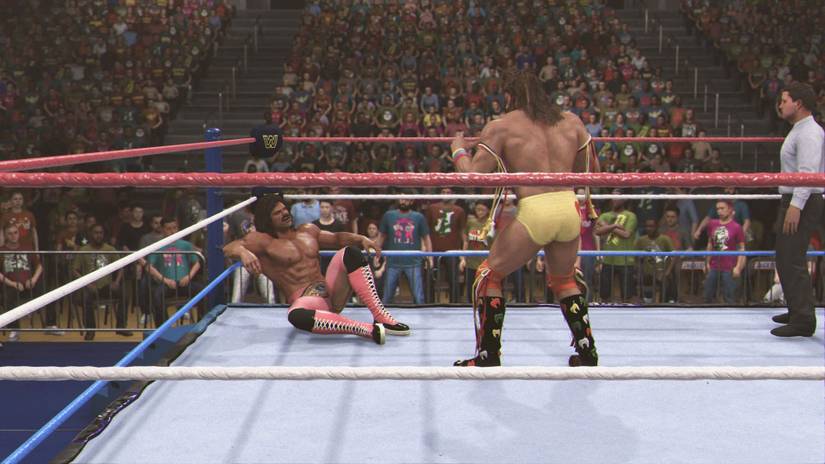 The Ultimate Warrior in a match with Rick Rude in WWE 2K24