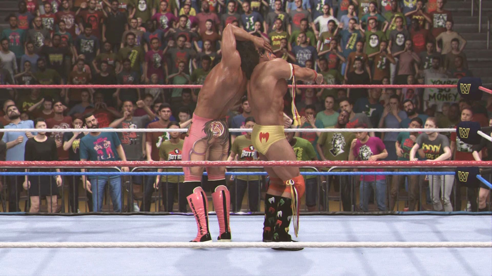 Rick Rude attempting his finisher on Ultimate Warrior in WWE 2K24