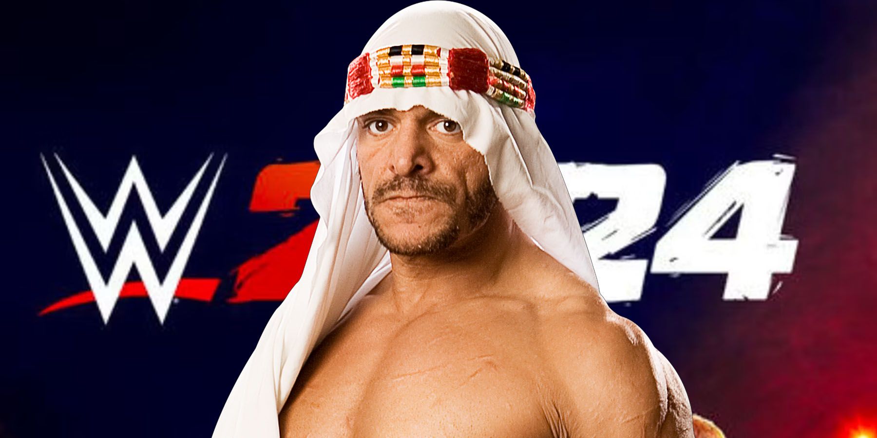 A promotional image of WWE 2K24's logo with Sabu placed in front.