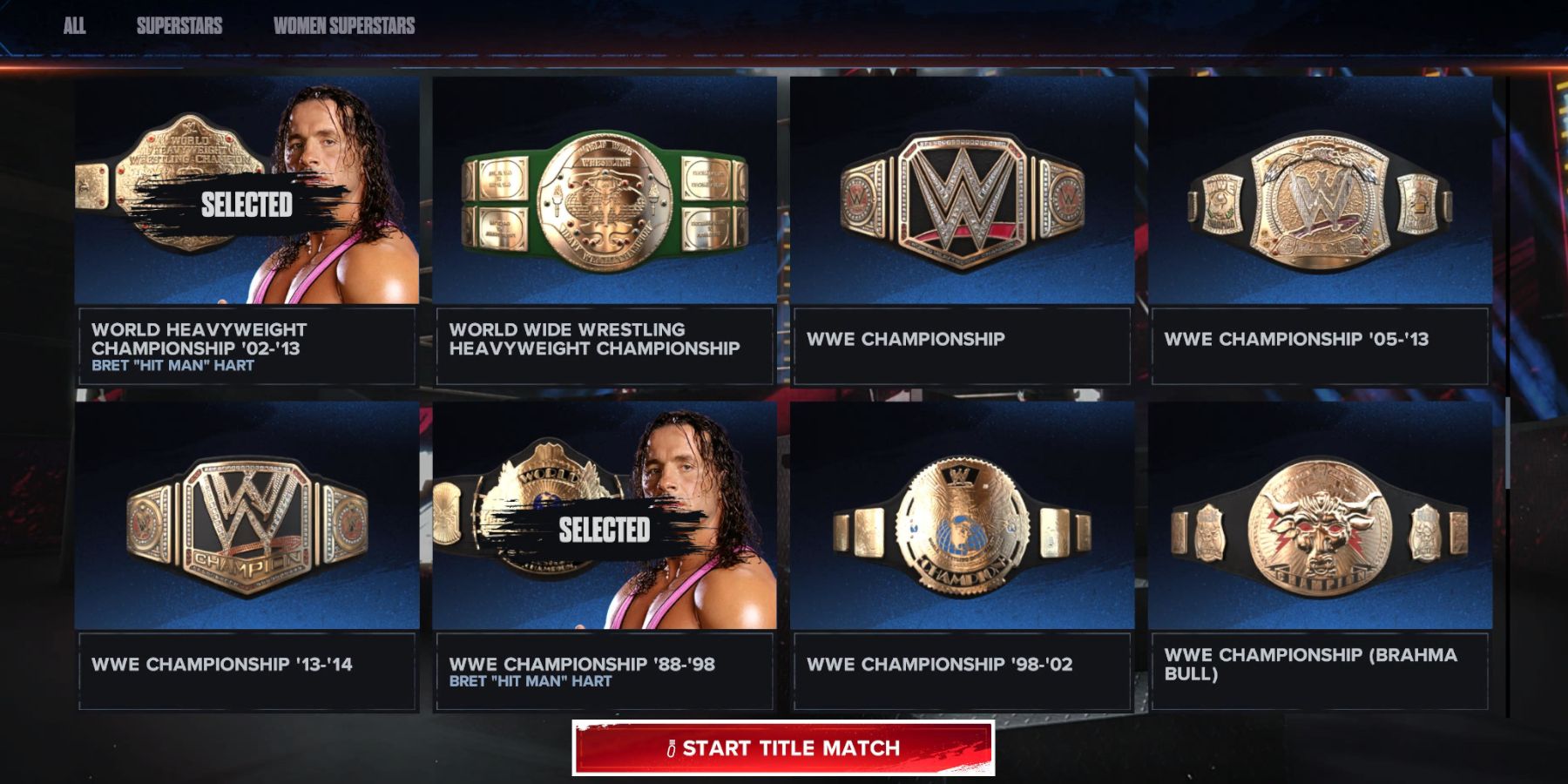 WWE 2K24 - Selecting two belts with Bret Hart